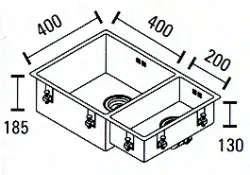 ABK Bingara velike en polkratne 1,5 inox pomivalno korito 40x40+20x40 cm za poravnan, vgradnjo pod pult in nadgradnjo BIN4020FVI