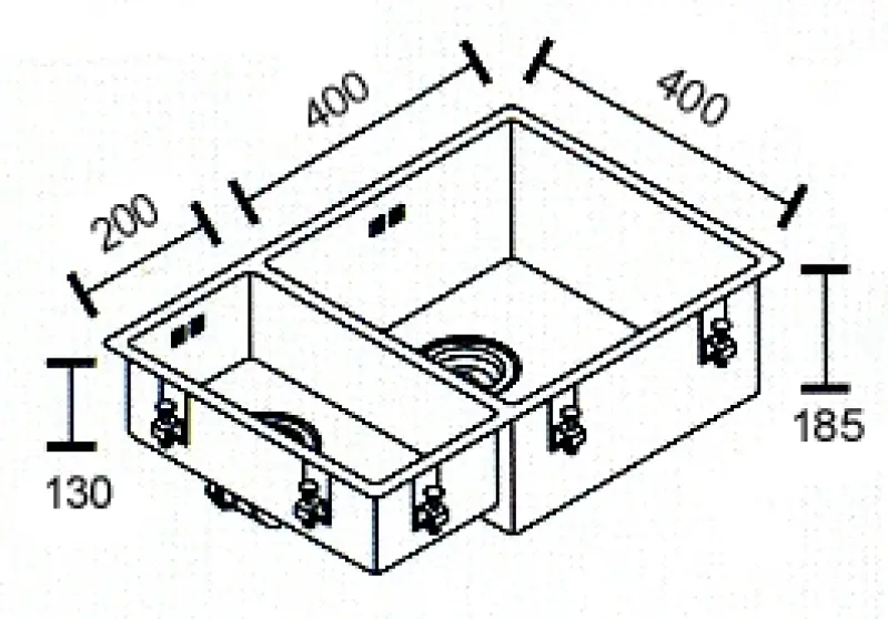 ABK Bingara velika en en pol 1,5 nerjaveče jeklo pomivalno korito 20x40+40x40 cm vgradnja na ravni z delovno površino, podgradnja in nadgradnja BIN2040FVI