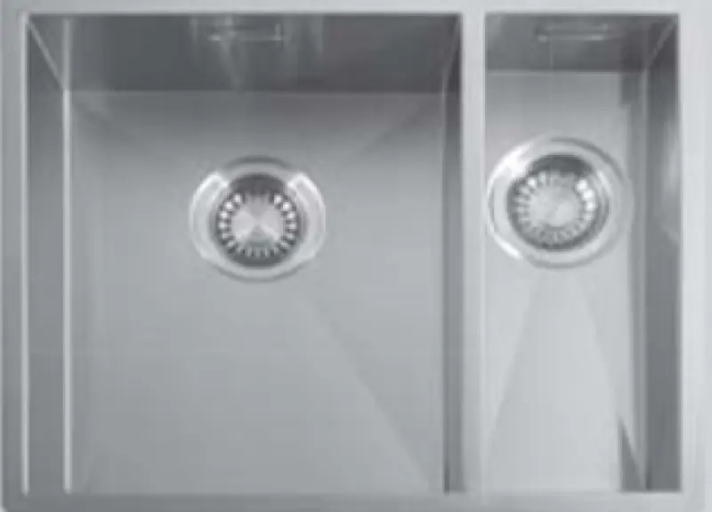 ABK Baronga en in pol in pol rvs pomivalno korito 34x40+15x40 cm za vgradnjo v ravnino, podpultno in nadpultno montažo BAR3415FVI