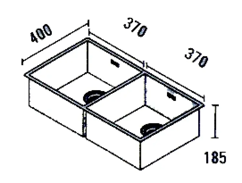 ABK Baronga velika dvojna korita iz nerjavečega jekla 37x40+37x40 cm za vgradnjo na ravno površino, spodnjo vgradnjo in nadgradnjo BAR3737FVI