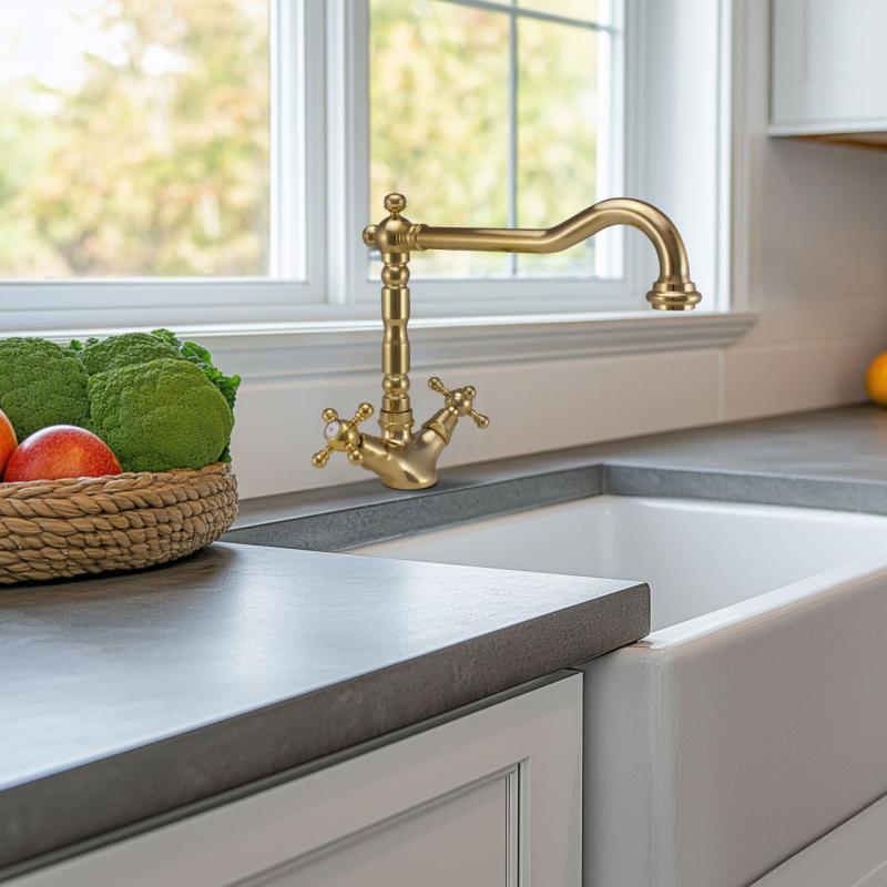 PB Nostalgijska klasična zlata kuhinjska pipa V1910 z vrtljivim izlivom 1150424170