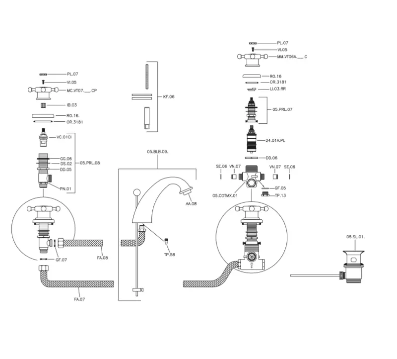 Huber Victorian 3-luknjasta termostatska umivalniška pipa iz nerjavečega jekla VTT710102A