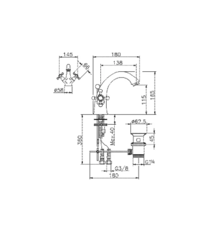 Huber Victorian Umivalniška Armatura RVS VT0005102A