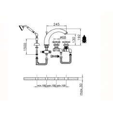 Huber Victorian 4-gats Thermostatische Badkraan met Douchegarnituur Brons VTT7601027