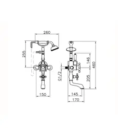 Huber Victoriaans Thermostatische Badkraan met Douchegarnituur RVS 198.VT01H.AC