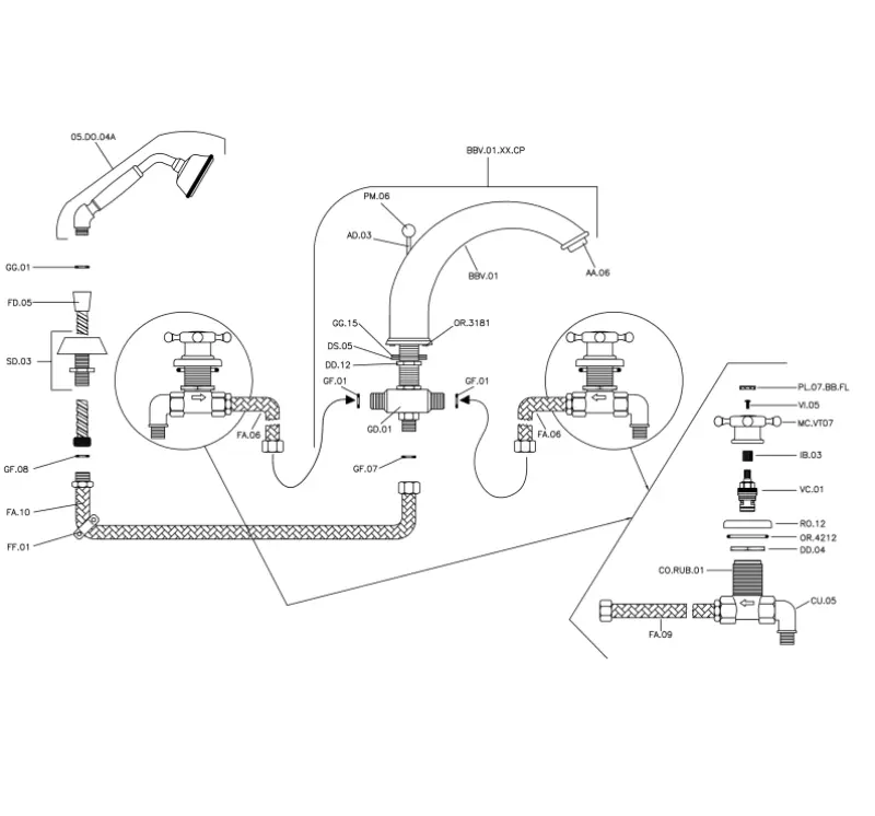 Huber Victorian 4-luknjasta kopalniška pipa z tuš garnituro, nerjaveče jeklo VT0002602A