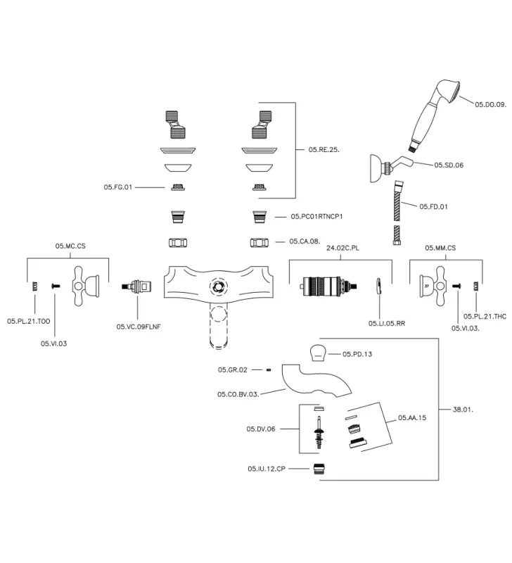 Huber Croisette termostatska kopalniška pipa z ročno prho Bronz CSD2701027
