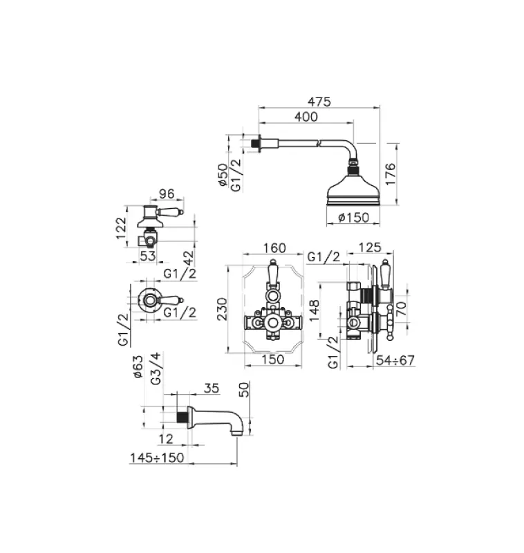 Huber Victorian Termostatski Vgrajeni Tuš Set Bron 916.VT01H.BA