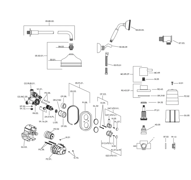 Huber Victorian Termostatski Vgradni Tuš Set Zlata 913.VT01H.AG