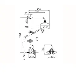 Huber Victorian Termostatski Tuš Set 20cm Zlato 590.VT21H.AG