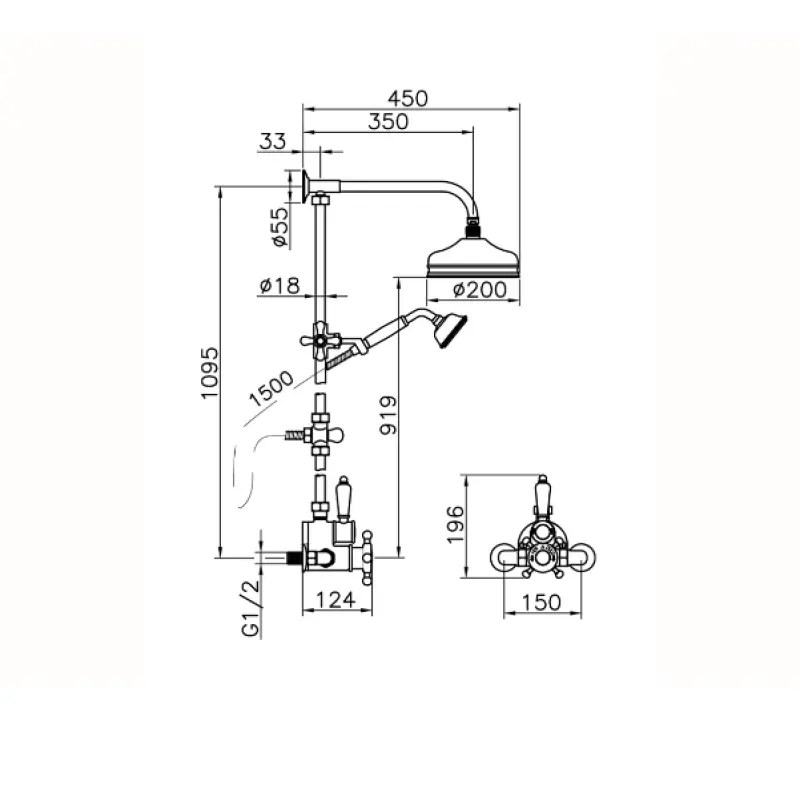 Huber Victorian Termostatski Tuš Set 20cm Zlato 590.VT21H.AG