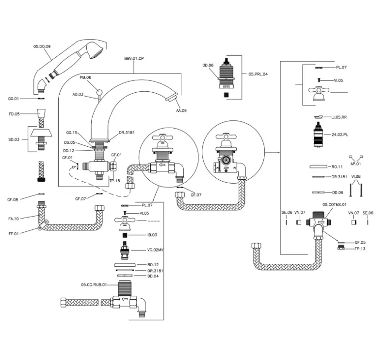 Huber Croisette 4-luknjasta termostatska kadna pipa Bronasta CST7601027