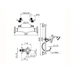 Huber Victoriaans Thermostatische Douchekraan met glijstangset RVS VTS010102A
