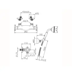 Huber Victoriaans Thermostatski Tuš Mešalnik z Ročno Prho RVS VTD010102A