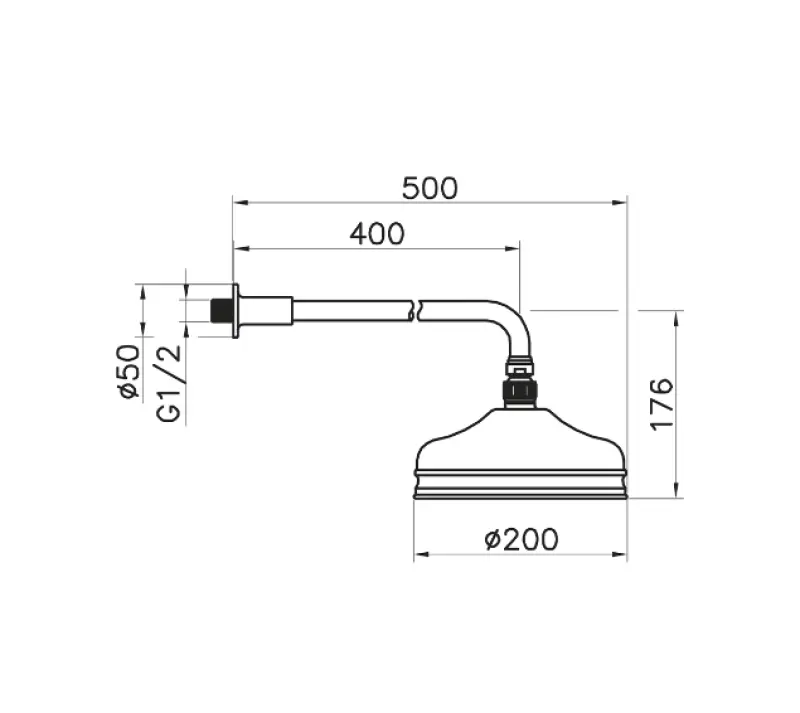 Huber Nostalgische Deževna prha 20 cm nerjaveče jeklo z zidno roko 611.02H.AC