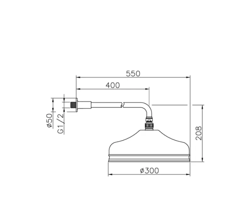 Huber Nostalgijska velika klasična deževna prha 30 cm nerjaveče jeklo z zidno roko 612.03H.AC