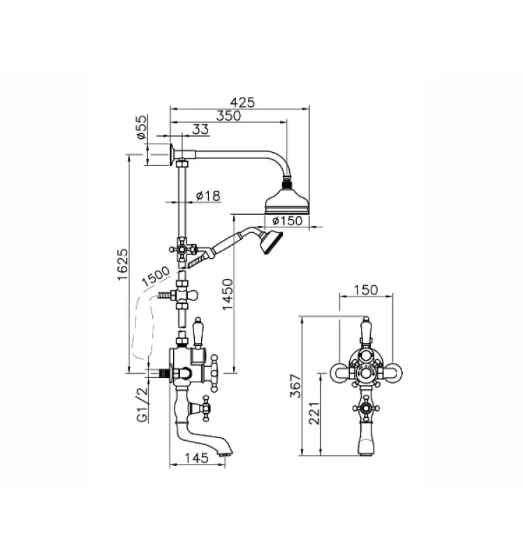 Huber Victoriaans Thermostatische Bad/Doucheset Brons 592.VT01H.BA