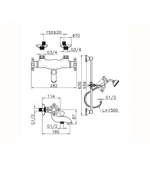 Huber Victoria Termostatska Kopalniška Armatura s Prho Garnituro RVS VTS270102A
