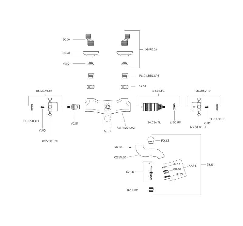 Huber Victoriaans Thermostatische Badkraan Goud VTT270102G
