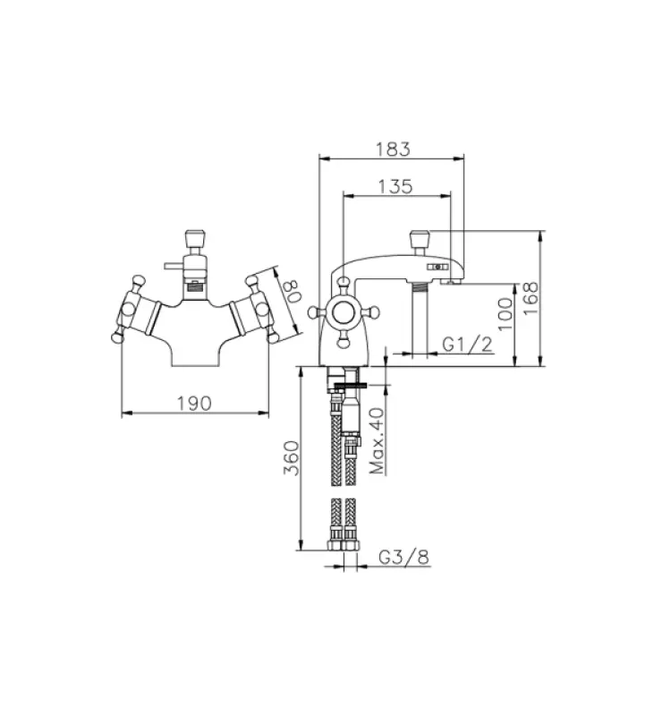 Huber Victoriaanse Thermostatische Badkraan voor badrandmontage Chroom VTT6201021
