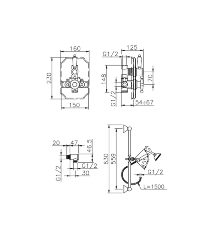 Huber Victoriaanski Termostatski Vgradni Tuš Set Bron 910.VT01H.BA