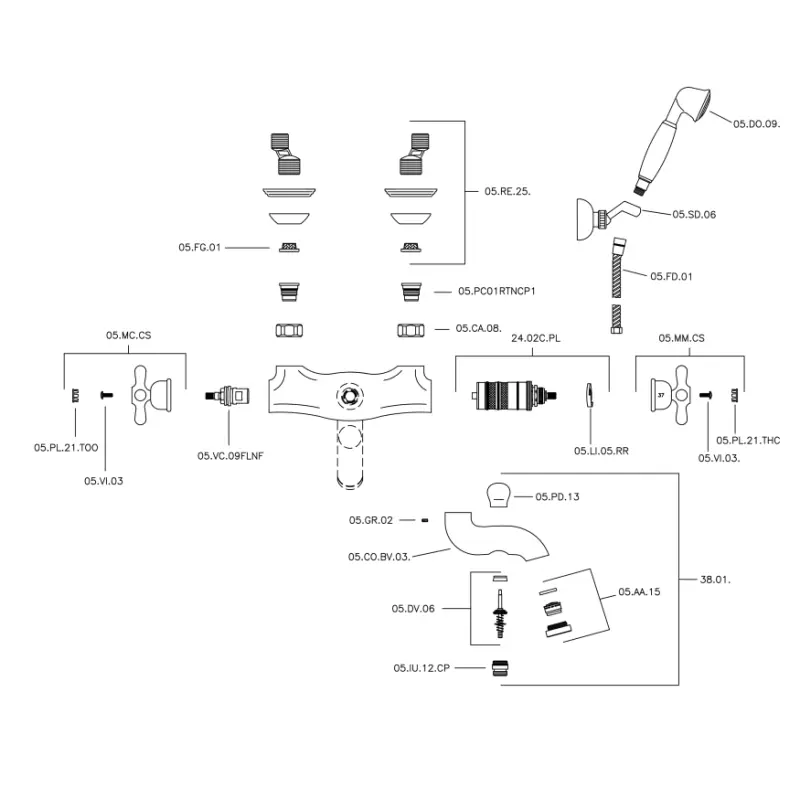 Huber Croisette Termostatska kopalniška pipa s kompletom ročne prhe Zlata CSD270102G