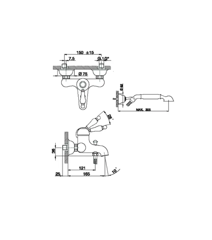 Huber Croisette kopalniška armatura z ročno prho Krom CM00012021