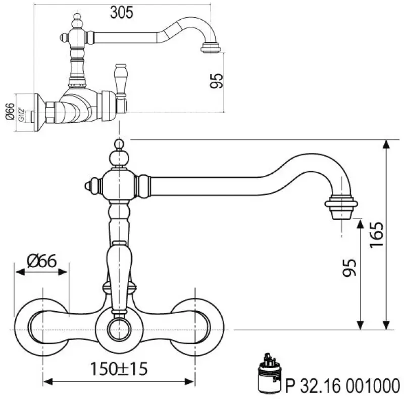 Nostalgijska kuhinjska pipa Hermitage R stenska pipa Krom 10.9021