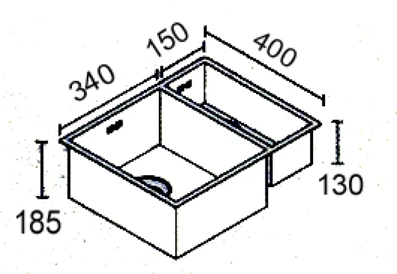 ABK Bingara poldruga inox pomivalno korito 15x40+34x40 cm za vgradnjo v nivoju, spodnjo in zgornjo vgradnjo BIN1534FVI