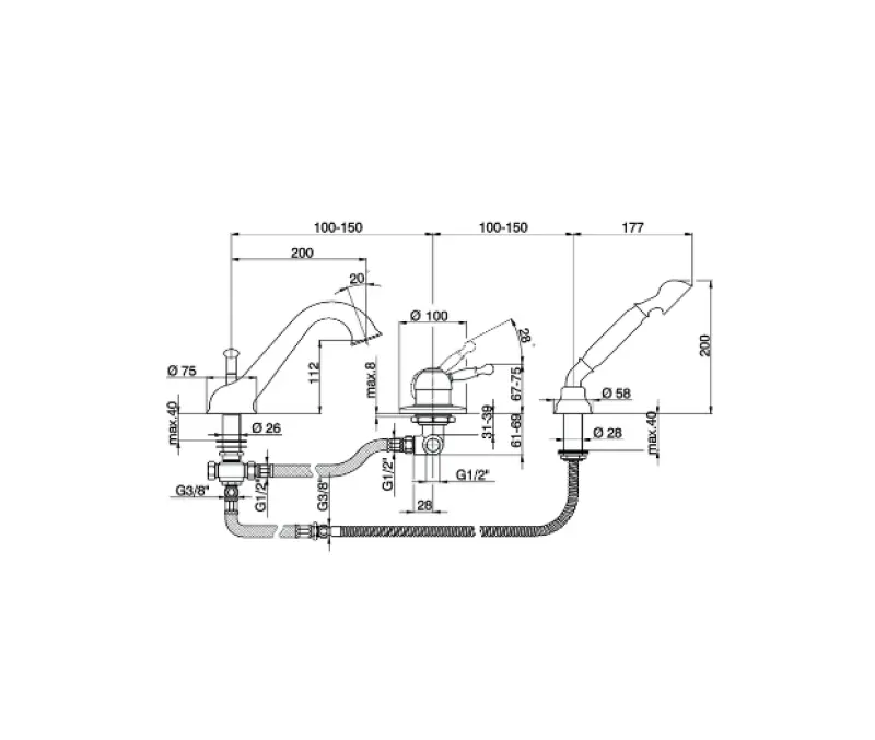 Cisal Arcana Royal Badkraan voor badrandmontage Chroom AY00126021