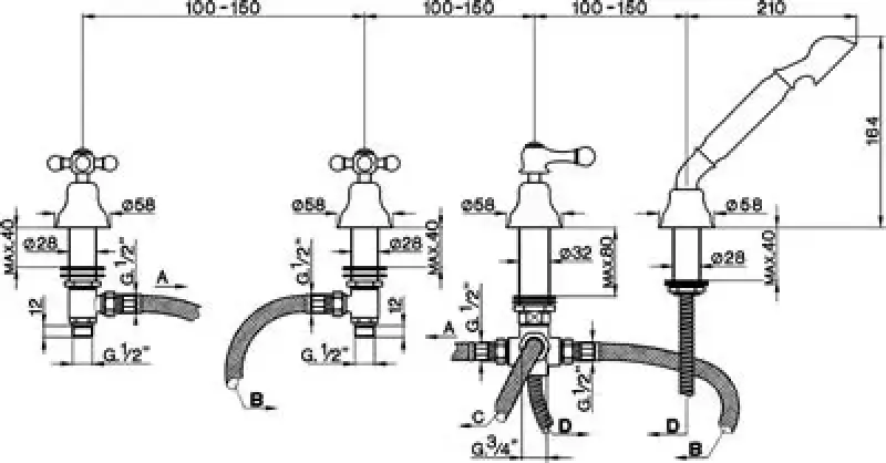 Cisal Arcana Keramična 4-luknjasta Mešalna pipa za kad, vgradnja na rob kadi, Bron AC00029027