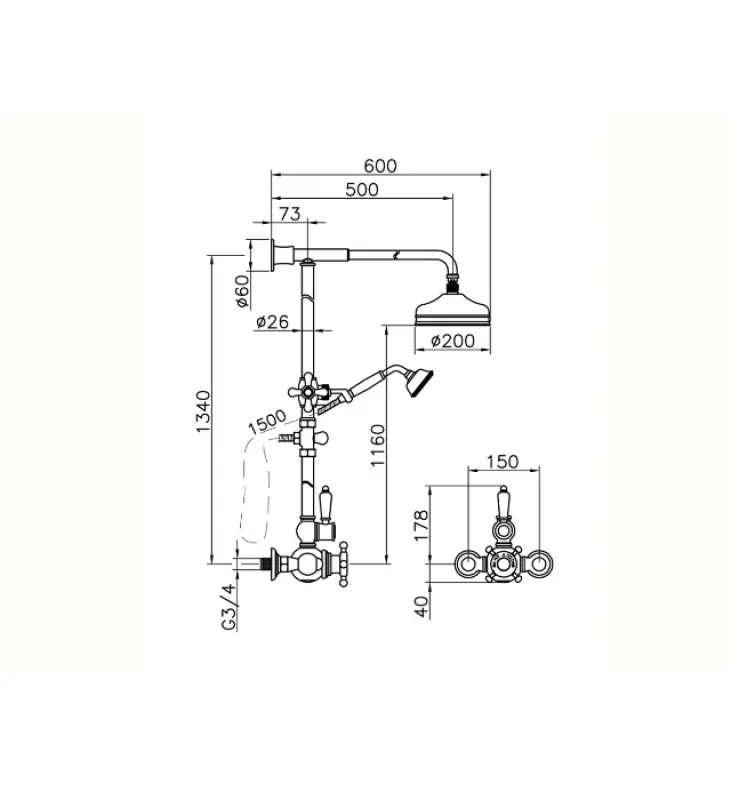 Huber Victoriaanse Thermostatische Doucheset 20 cm RVS 590.VN21H.AC