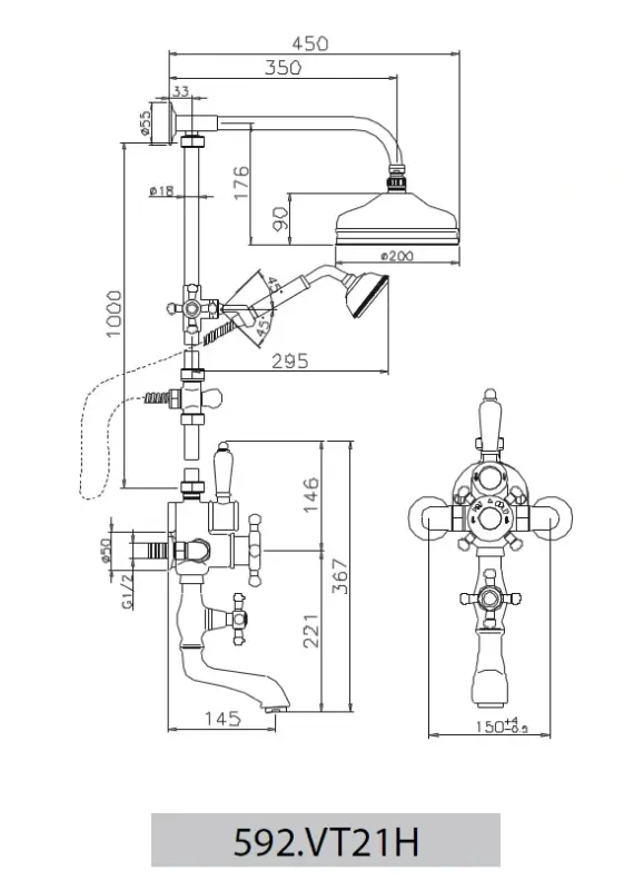 Huber Victoriaans Thermostatische Doucheset 20 cm RVS 1203998332
