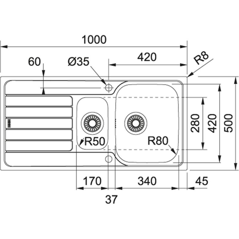 Franke Spark SKX 651 en pol in pol in pol iz nerjavečega jekla z odcejalnikom, reverzibilen 101.0315.546
