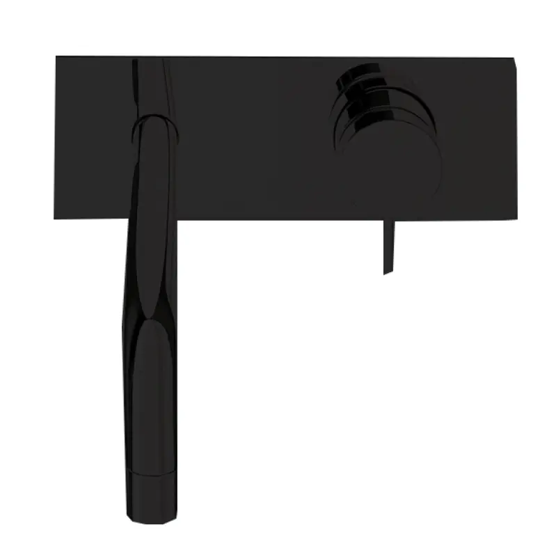 Waterevolution Flow inbouw wastafelkraan met afdekplaat mat zwart met uitloop 25 cm T1161BPR-25