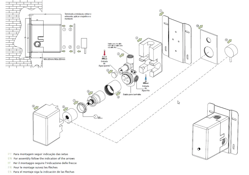 Waterevolution Flow ingebouwde douchthermostaat met 2 uitgangen chroom T132TB01