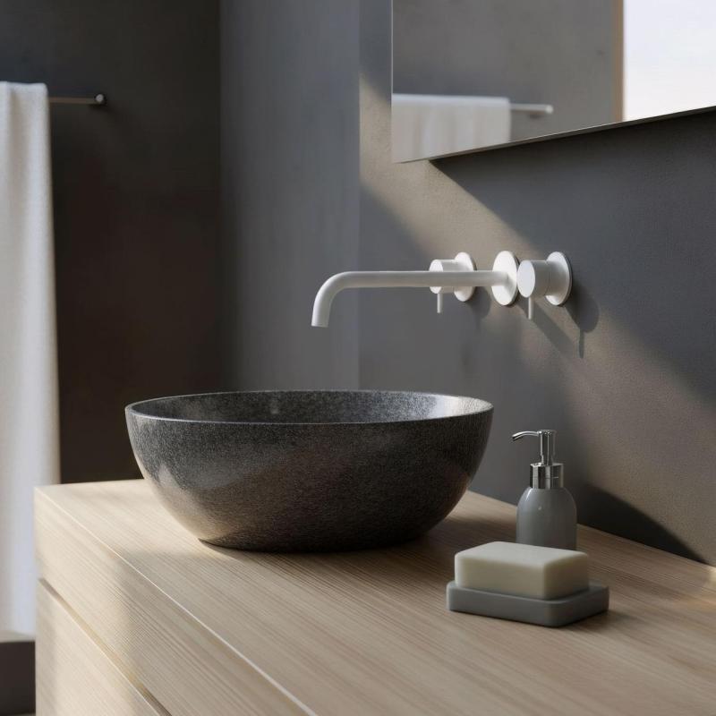 Waterevolution Flow 3-luknjasta vgradna umivalna baterija, mat bela, z izlivom 25 cm T1163FBR-25