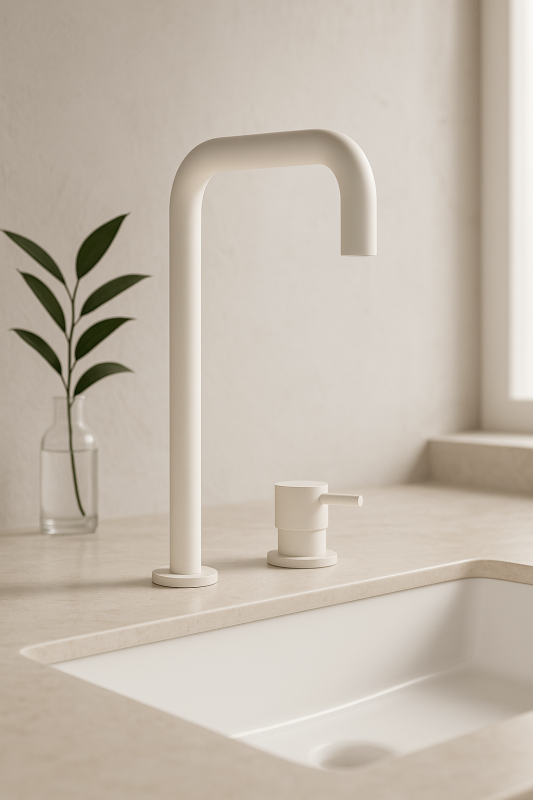 Waterevolution Flow 2-luknjasta umivalniška pipa visok izliv 222 mat bela T122HBR