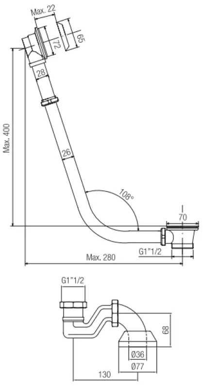 PB odtok za kad z verigo za prosto stoječo kad v bronu 1208590152