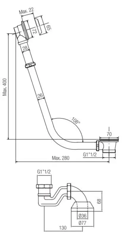 PB odtok za kopalno kad s kromirano verigo za samostoječo kopalno kad 1208677012