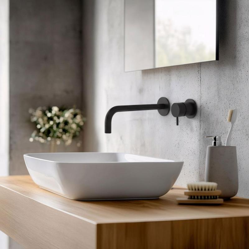 Waterevolution Flow vgradna pipa za umivalnik, mat črna, z izlivom 21 cm T116BPR-21