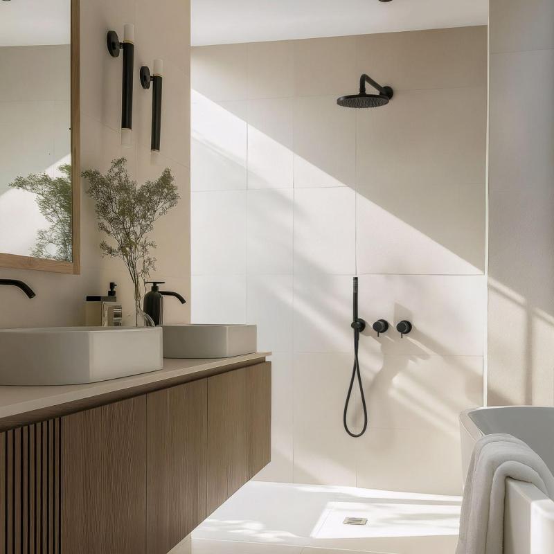 Waterevolution Flow inbouw doucheset mat črna s termostatom, deževno prho in ročno prho 1208846402