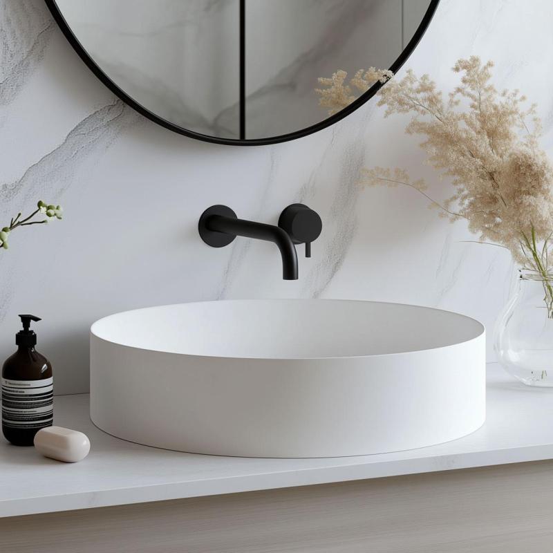 Waterevolution Flow vgradna pipa za umivalnik, mat črna, z izlivom 15 cm T116BPR-15