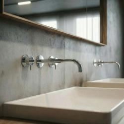 Waterevolution Flow 3-luknjasta vgradna pipa za umivalnik, krom, z izlivom 21 cm T1163F01-21