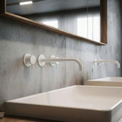 Waterevolution Flow 3-luknjasta vgradna pipa za umivalnik, mat bela, z izlivom 21 cm T1163FBR-21