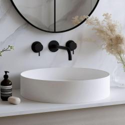 Waterevolution Flow 3-luknjasta vgradna pipa za umivalnik, mat črna, z izlivom 15 cm T1163FPR-15