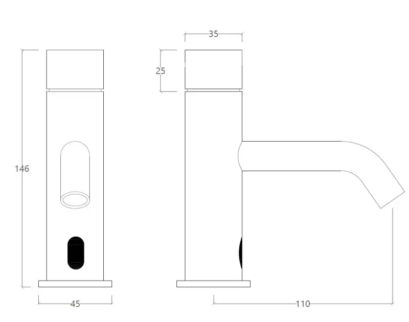 Waterevolution Flow elektronska umivalniška pipa z infrardečim senzorjem, 230 volt, mat črna, T110EEPR