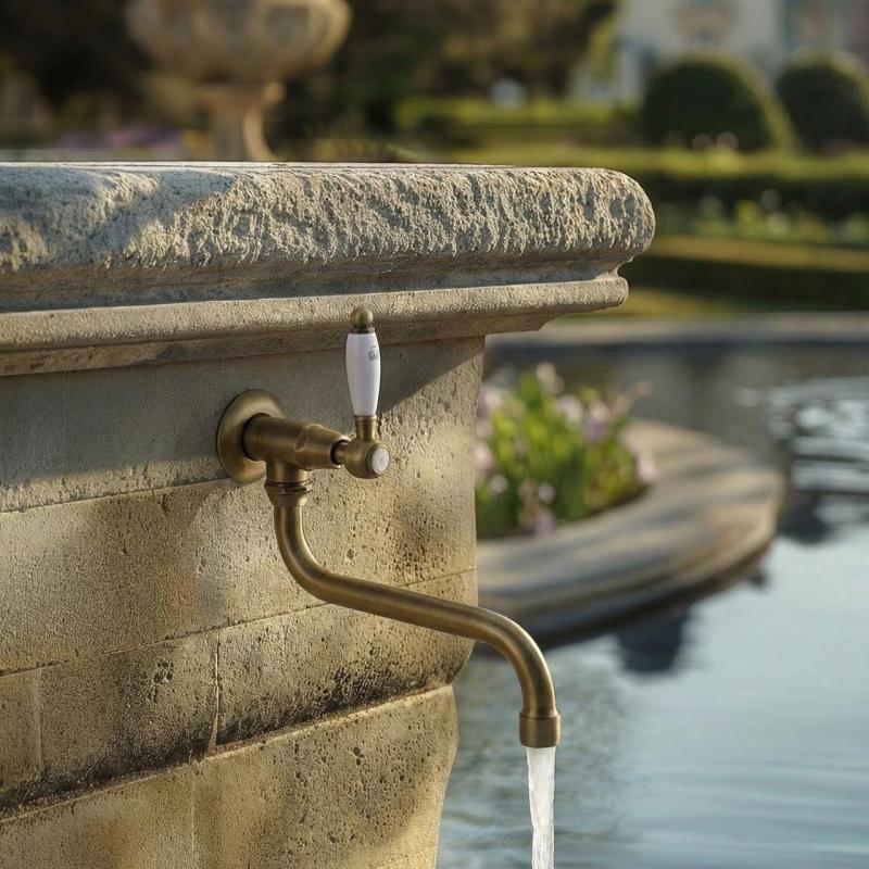 PB klassieke muur fontein kraan met witte hendel koud water en lange uitloop brons 1208853602