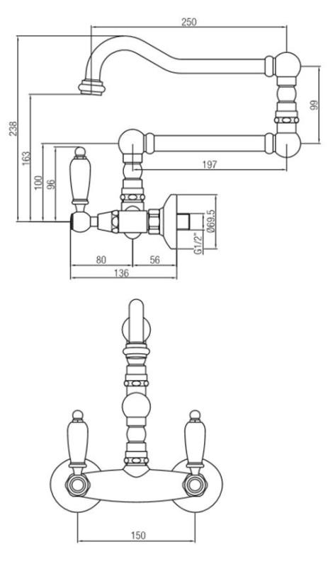 PB klasična pipa Stenska pipa Beli ročaji Ekstra dolg vrtljiv izliv Krom 1208854232
