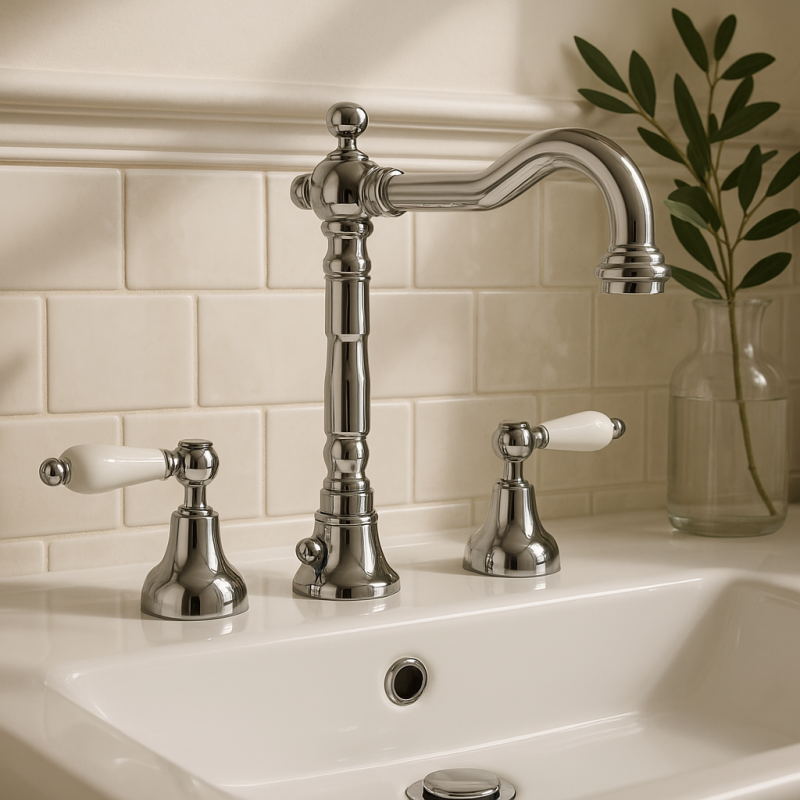 PB klasična pipa 3-luknjasta umivalniška pipa Bele ročice Krom 1208854262